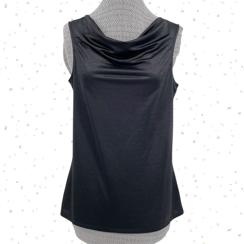 Black Sleeveless Tank Blouse Draped Cowl Neck Coldwater Creek Size S / 8